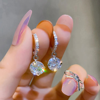 Korean Fashion Zircon Water Drop Earrings for Women Shiny Crystal Long Pendant Dangle Earring Girls Wedding Party Jewelry Gifts