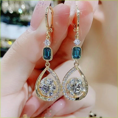 Korean Fashion Zircon Water Drop Earrings for Women Shiny Crystal Long Pendant Dangle Earring Girls Wedding Party Jewelry Gifts