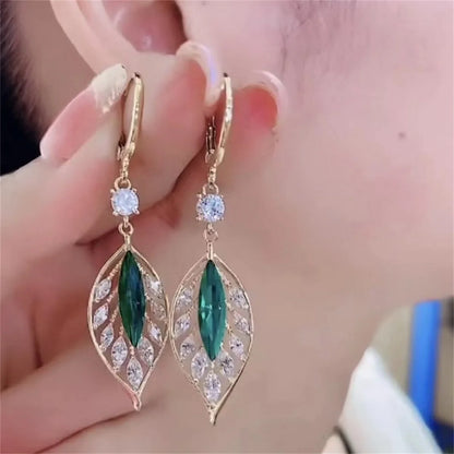 Feuille Brillante- Boucles d'oreilles pampilles en feuille de cristal