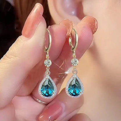 Korean Fashion Zircon Water Drop Earrings for Women Shiny Crystal Long Pendant Dangle Earring Girls Wedding Party Jewelry Gifts