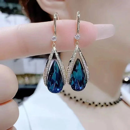 Korean Fashion Zircon Water Drop Earrings for Women Shiny Crystal Long Pendant Dangle Earring Girls Wedding Party Jewelry Gifts